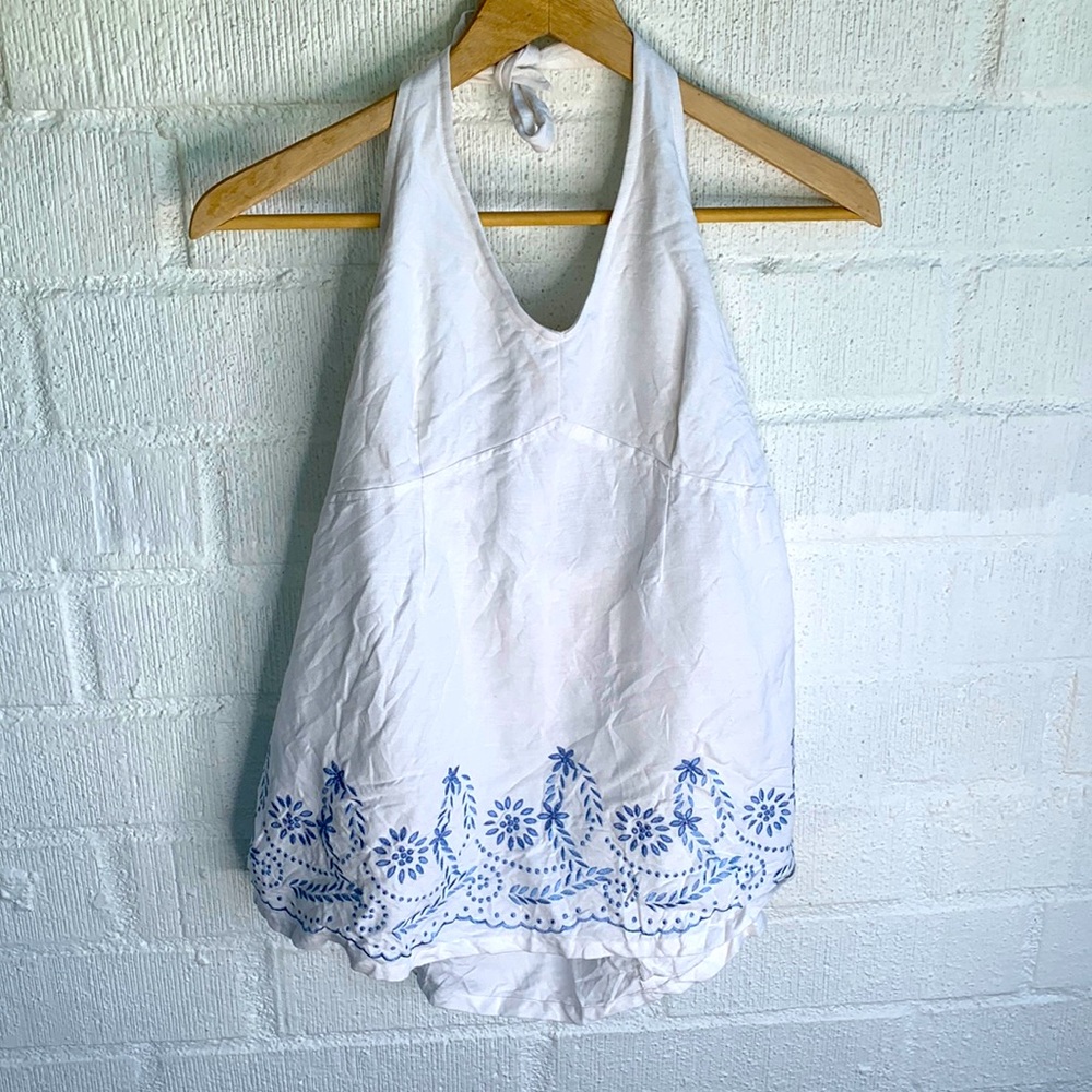 Motherhood 🛍 🤰🏼white blue embroidery maternity halter top - medium